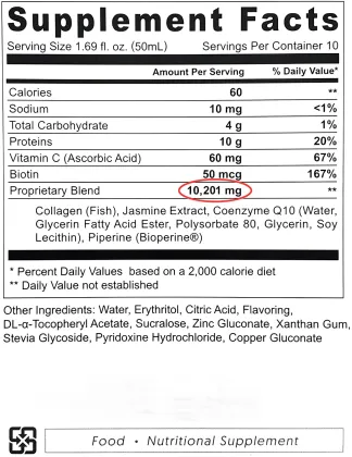 Hydrolyzed Liquid 10000mg Marine Collagen Peptide Beverages