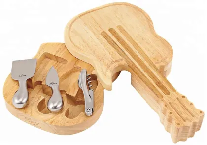 Guitar-Shaped Wooden Cheese Board with Tools