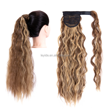 AliLeader Corn Wave Pony Tail Synthetic Magic Tape Ponytail Hairpieces Long Wavy Wrap Around Ponytail Hair Extensions for Women