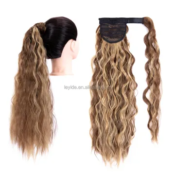 AliLeader Corn Wave Pony Tail Synthetic Magic Tape Ponytail Hairpieces Long Wavy Wrap Around Ponytail Hair Extensions for Women