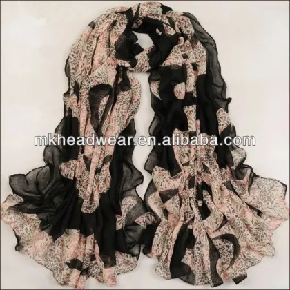 Pashmina Paris Yarn Leopard Wrap Soft Wrinkled Lady Shawl Chiffon Scarf