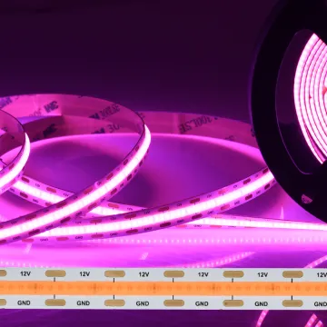 Factory Wholesale COB Pink DC12V 24V COB LED Strip Light High Density Flexible light Pink CRI>90