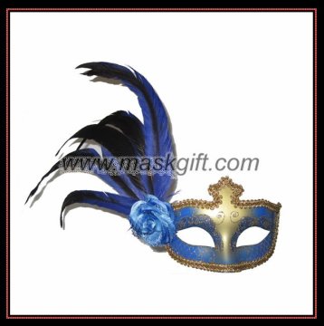 Beautiful Blue & Gold Venetian Feather Mask