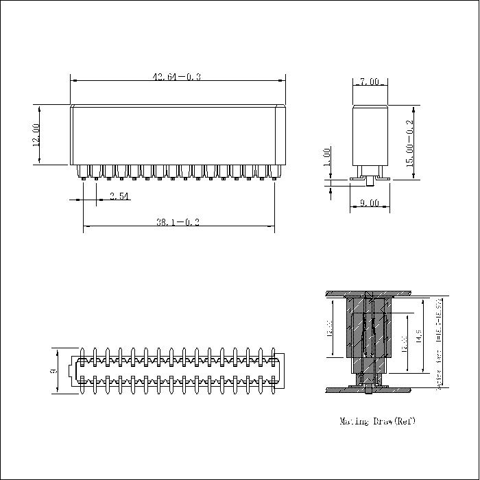 BB2.54F-H1XXG0B01 2.54mm 2NP FEMALE Board to Board Connector Mating H1=18.7-18.9MM L=17.0mm