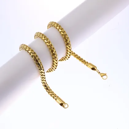 Hot Selling Stainless Steel Chopin Chain Necklace Jewelry with Gold Plating and Wheat Design