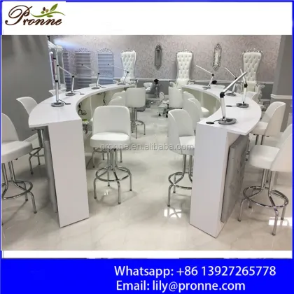 Wholesale Curved Modern White Manicure Nail Bar Tables