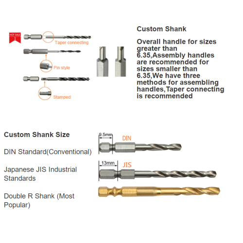 Brocas de vástago hexagonal de longitud de Jobber personalizadas HSS