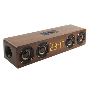2020 New 24 Hour Play Time Alarm Clock with BT Speaker, FM Radio, and Home Theater HiFi Wooden Big Party Speakers