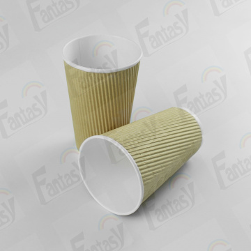 Disposable Kraft Paper Cups Ripple For Coffee Shop