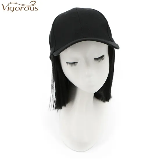 Vigorous Top Quality Synthetic Short Straight Baseball Hat Hair Extension Hat Wig For Black Women Heat Resistant Fiber