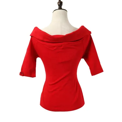 OEM knit ponte women off shoulder slim t-shirts