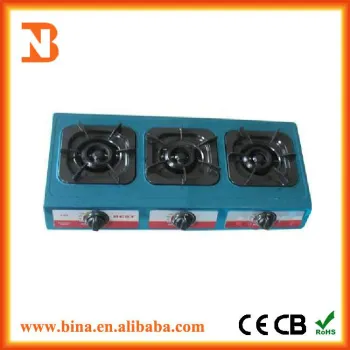 Home Appliance Desk Type Tinplate Stainless Steel Three Burners Gas Stove