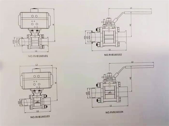 Sanitary 3 PC package ball valve1