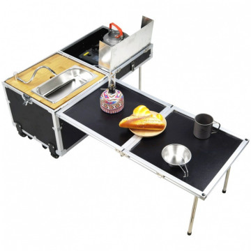 Portable Outdoor Camping Kitchen Box with Table and Wheels