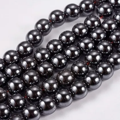 Pandahall 8mm Round Black Synthetic Hematite Gemstone Beads