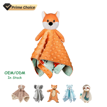 Customizable Super Soft Minky Dot Baby Security Blanket dengan Sublimation Print yang dipersonalisasi dan mainan lunak yang terpasang untuk bayi baru lahir