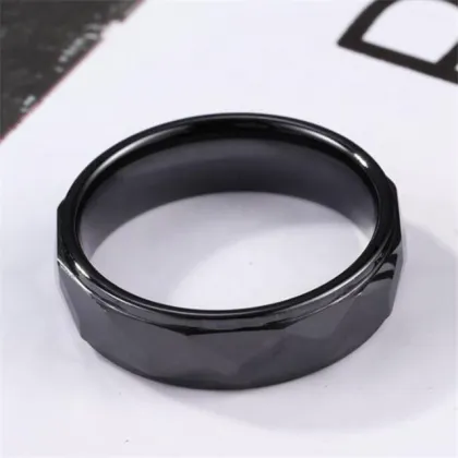 Yiwu Aceon Stainless Steel Men's Black Tone Diamond Pattern Ceramic Ring