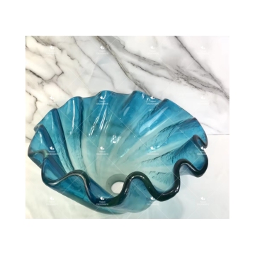 Round Wash Basin with Blue Gradient Glass Petals for Hotels and Apartments