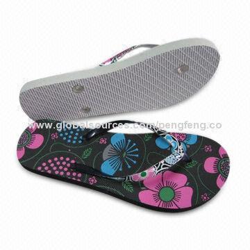 Flip-flops with Coating Strap and Imprint Insole, Various Colors Available
