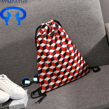 A simple drawstring pocket backpacker print student's bag
