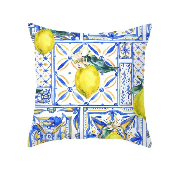 2022 New Design Fancy Lemon Printed Luxury Blue Cushion Covers