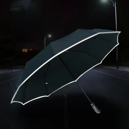 Portable Windproof Automatic 3-Fold Reflective Umbrella with 10 Ribs