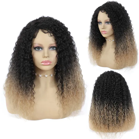 X-TRESS Black Colored Synthetic Mixed 30% Human Hair Wigs For Black Women Kinky Curly 18 Inch Ombre Colored Machine Made Wig