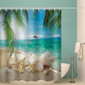 Starfish Beach Sea Palms Cortina de chuveiro impermeável Banheiro Estilo tropical Decoração de quarto de banho