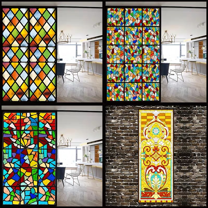 Frosted Church stained glass window film electrostatic home foil door sticker PVC Custom self-adhesive window decorative films