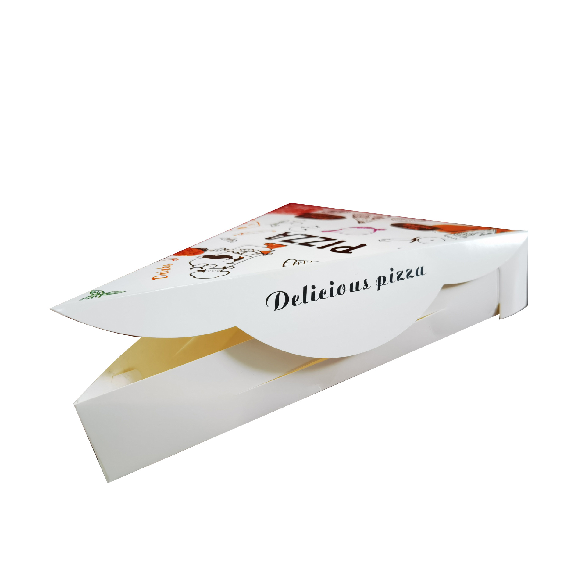 Custom triangular pizza box with logo food packing The triangular pizza box is made of food grade white cardboard material, which can directly contact food and ensure food safety. We can customize logos with rich colors and clear printing. The pizza box is made of thickened material, it has strong load-bearing capacity, is more sturdy and durable, ensuring product quality. In addition, the triangle shape pizza box also has waterproof, moisture-proof, strong load-bearing capacity and good cushioning functions, which can be used with confidence Product Description Item: Pizza box Usage: take away food, pizza, chicken nuggets, cupcake, bread, etcFood, etc. MOQ: 500pcs (The larger the quantity, the cheaper the individual price.) Size: custom Logo: custom Material Option: 3 layers corrugated board, etc Sample: 1. Digital Sample time: 3-5 days 2.Sample fee: charge according to product details 3. Send sample: via TNT, UPS, FedEX, DHL, Express Lead time: About 10-15 days (Depends on quantity) Packing: In Standard Export Box Or Customers' Specific Requirements