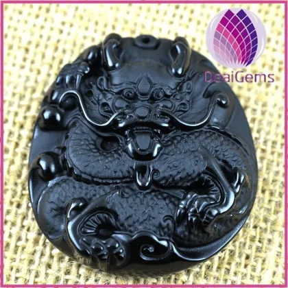 50x45x13mm black obsidian dragon pendant