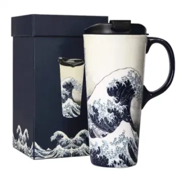 Plastic Porcelain Coffee Cup Spill-Proof Lid Box 17 Oz Ceramic Travel Mug