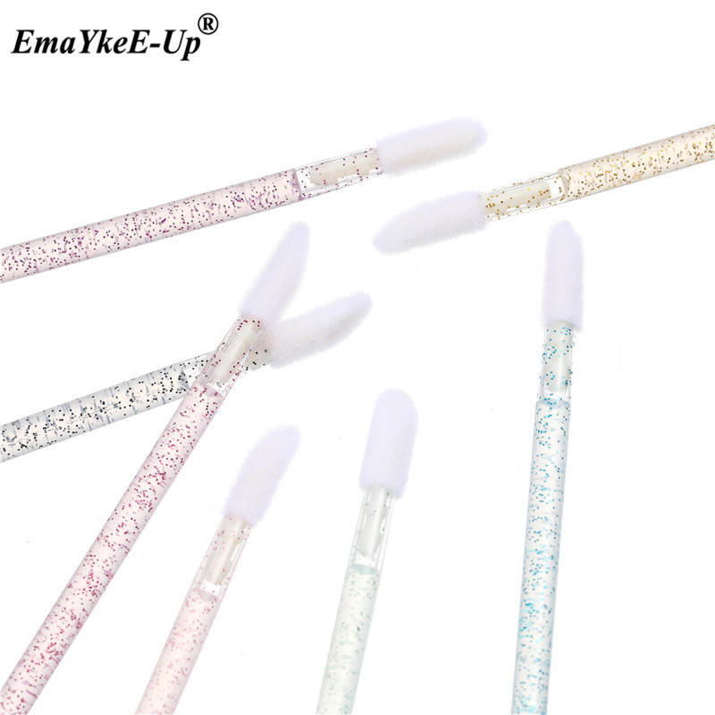 50pcs Women's Fashion Disposable Lip Brush Applicator Mascara Wands Crystal Cosmetic Eyelash Brush Make Up Brushes Tools