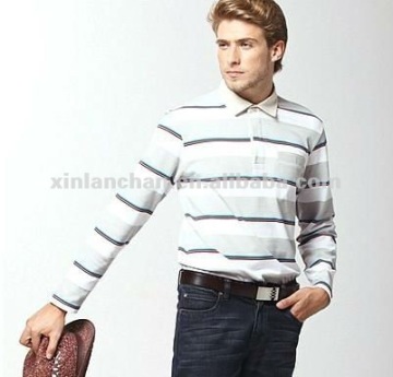 100% cotton long sleeve strip polo shirt