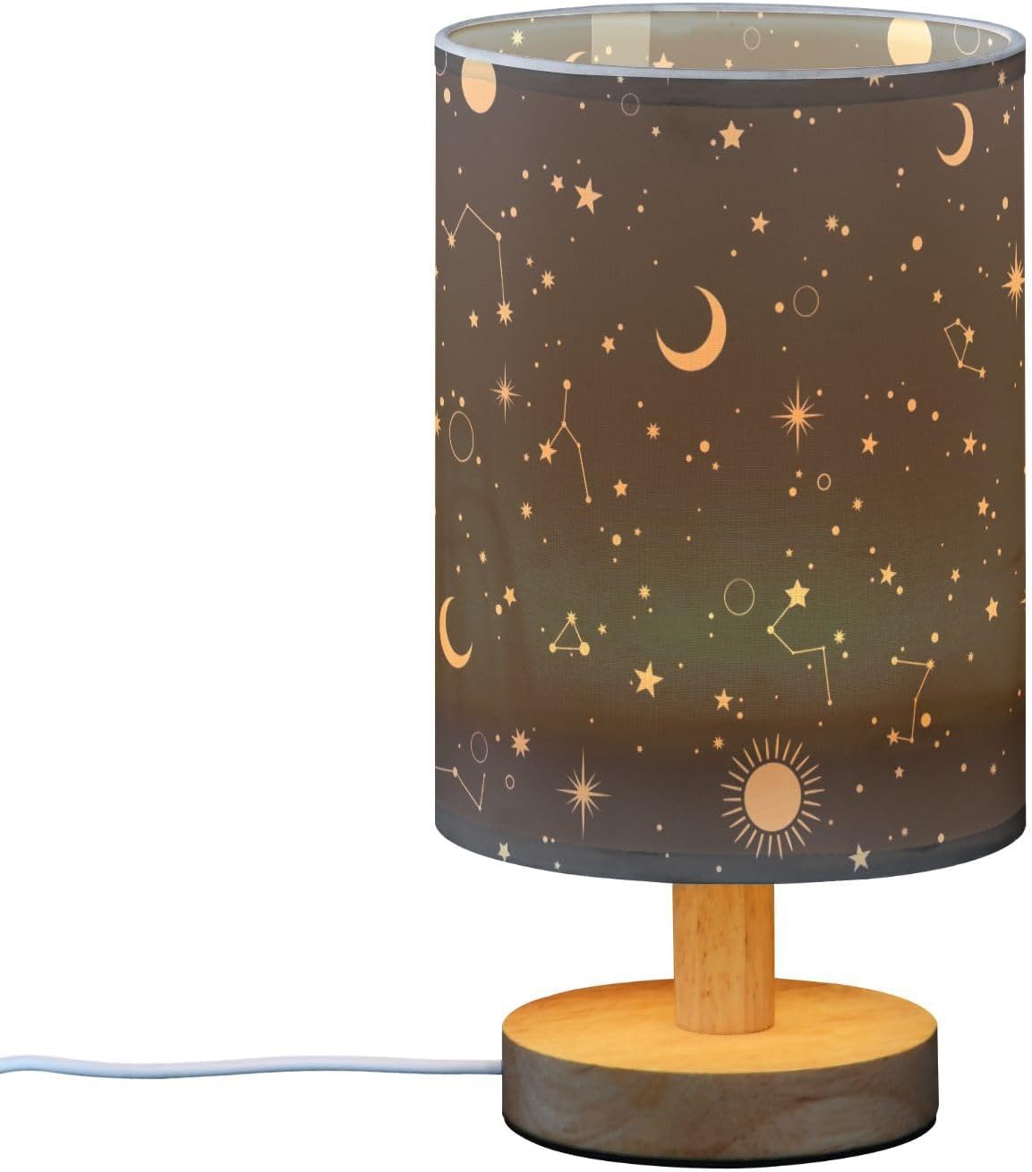 T250918 Wooden base table lamp printed fabric shade (18)
