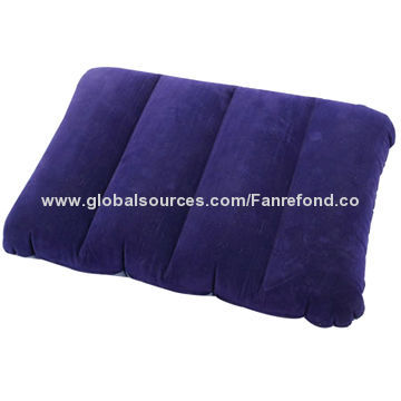Inflatable flocked pillow with flocked coating for comfort