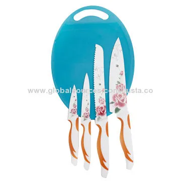 Oval Chopping Board and Flower Knife Set with 1.8mm Thickness 8-inch Chef Knife