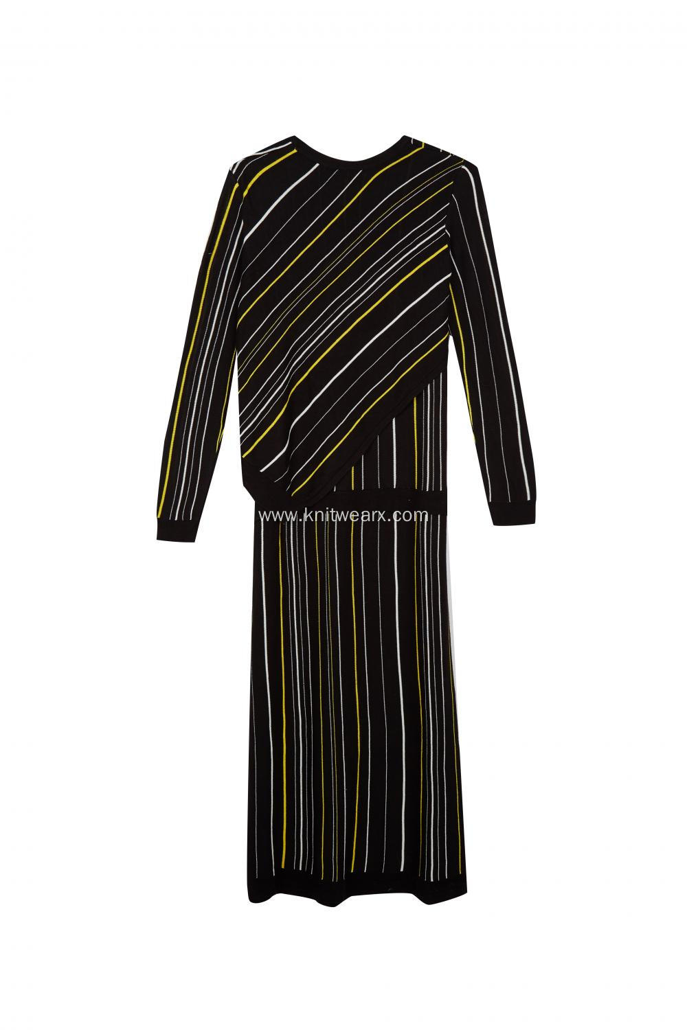 Women's Knitted Colourful Diagonal Stripe Long Dress