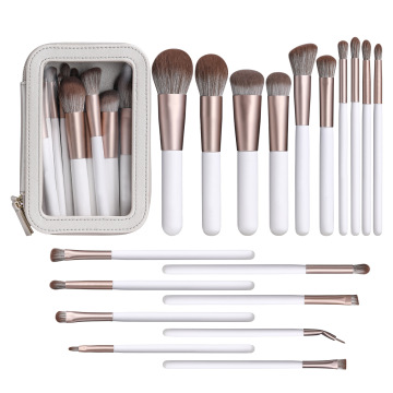 High-End White Ribbed Nylon Fur Makeup Brushes Set with PVC Bag - 18PCS Private Label