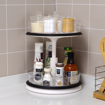 2 Layer Plastic 360 Degree Rotating Kitchen Cabinet Spice and Condiment Organizer Tray