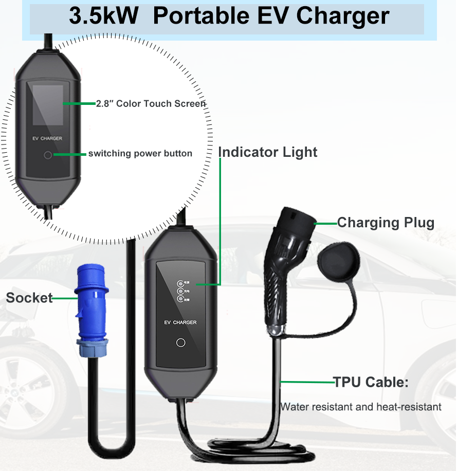 7kw AC portable de charge Pile de chargement OEM / ODM
