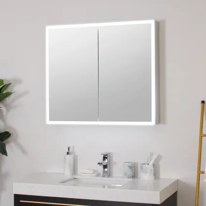 Washroom Wall Hanging Double Door Led Mirror Cabinet
