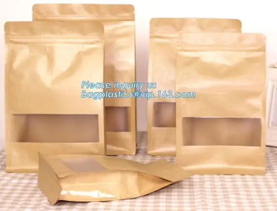 ziplock brown kraft paper bag with clear window, paper bag with window and reclosable ziplock, Laminated Materials White Paper D