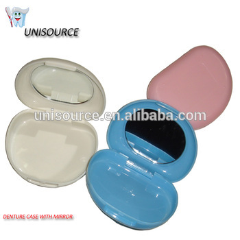 Plastic denture case, denture box, retainer box with mirror
