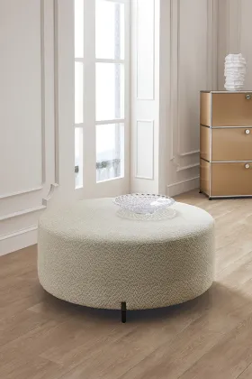 Modern Round Fabric Stool With Hardware Legs