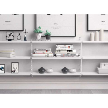 White Wood Floating Wall Shelves with Metal Brackets - 3 Tier Bookshelf Storage Display