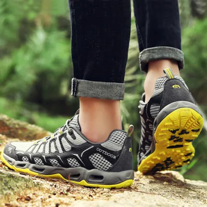 BST031 Summer Outdoor Shoes Breathable Men No slip Black Hiking Leather Shoes