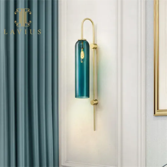 Light Blue Glass Lampshade Modern Beside Wall Lamp