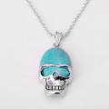 Turquoise Skull Gemstone Pendant Necklace with Silver chain