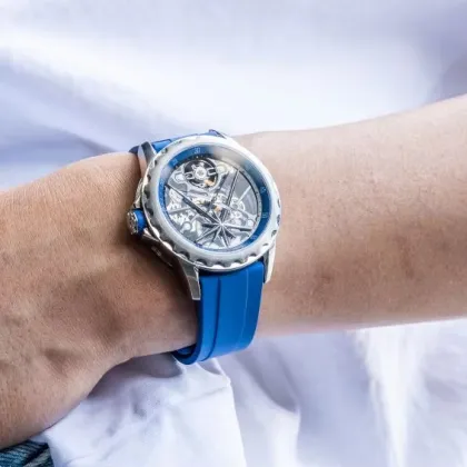 Men's Stainless Steel Tourbillon Watch with Peacock Tourbillon Movement, Unisex Cow Leather Strap, Round Sapphire Crystal Dial Pointer